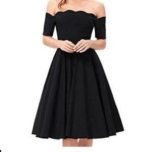 Pinup Girl dress, scalloped shoulders, black, plus size, vintage, retro.